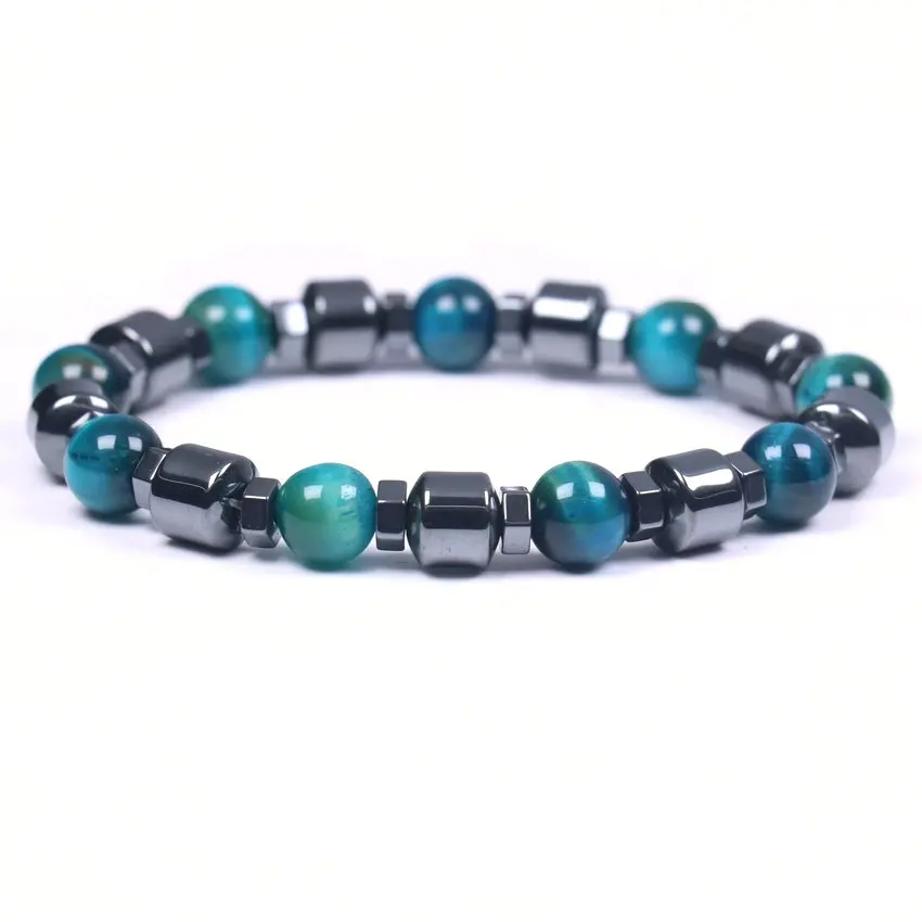 

Blue Tiger Eye Bracelet For Men Cylindrical Hematite Healing Protection Beads Bracelet For Women Energy Jewelry Pulsera Hombre