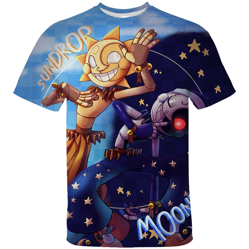 thumbnail image 1 of Camiseta de Anime Sundrop y Moondrop Fnaf, camisetas con estampado 3D para hombre, camisetas de moda de verano con cuello redondo, ropa holgada y genial de Harajuku, 1 of 4