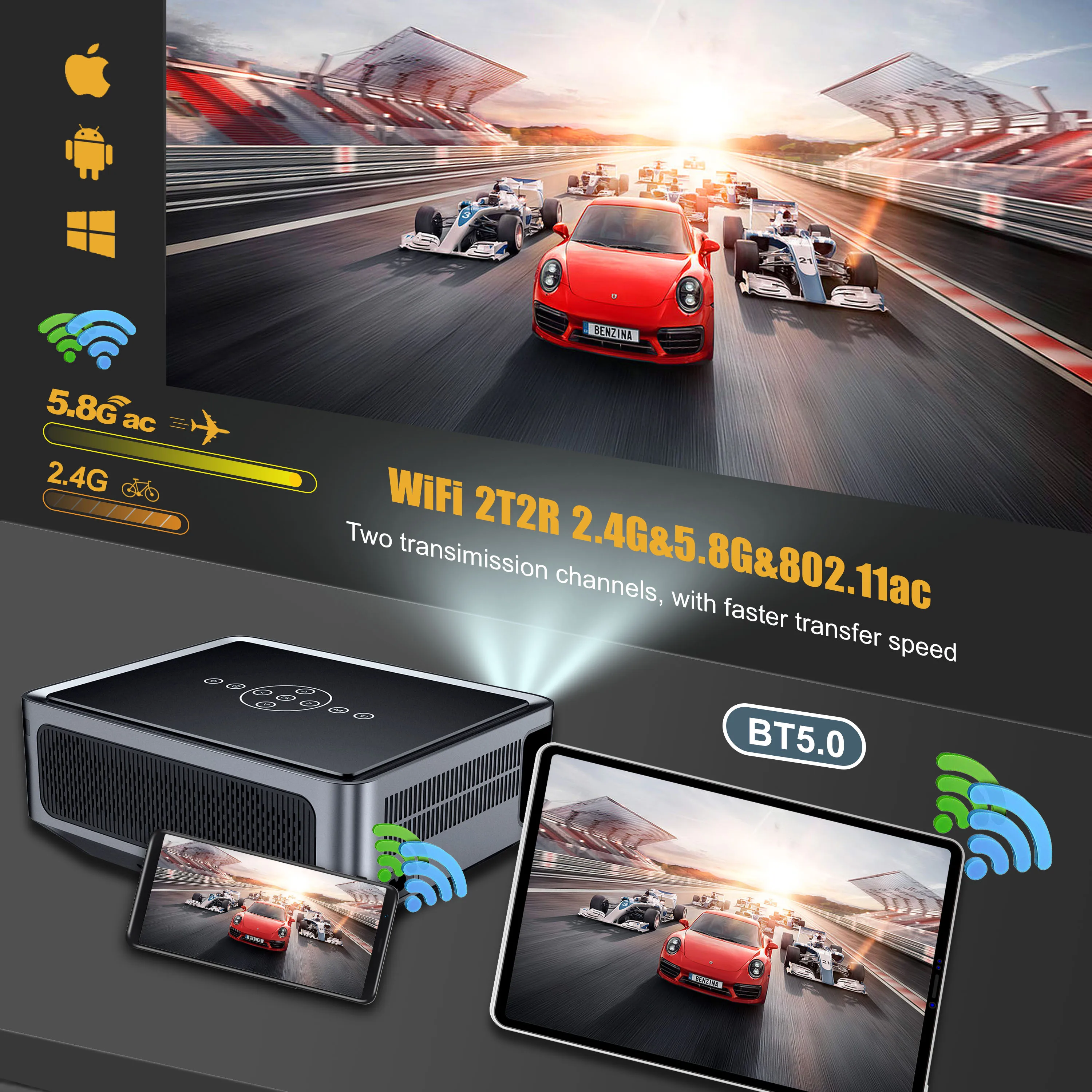 X1PRO 4K HDR Projector Android9 Dolby 300ANSI Amlogic T972-H 1920*1080P Wifi 2T2R BT Home Cinema School Office Smart Projector