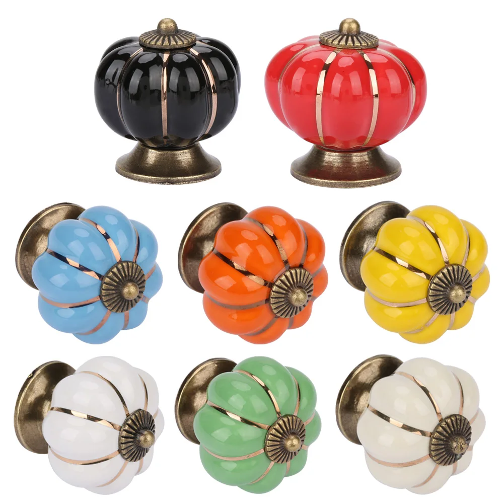 Ceramic Pumpkin Knobs European Style Handle Pull for Room Cabinet Drawer Furniture