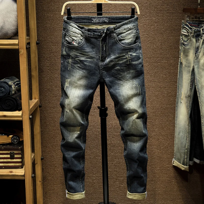 Jeans Mens Denim Pants Slim Fit Retro Stretch 2024 Spring and Autumn Trousers for Man Streetwear Moto Biker Jeans High Quality 2