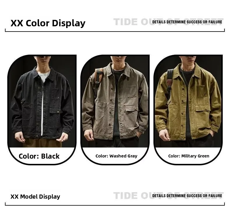 Men's Denim Jacket - Retro Korean Style Casual Workwear Coat with Functional Pockets