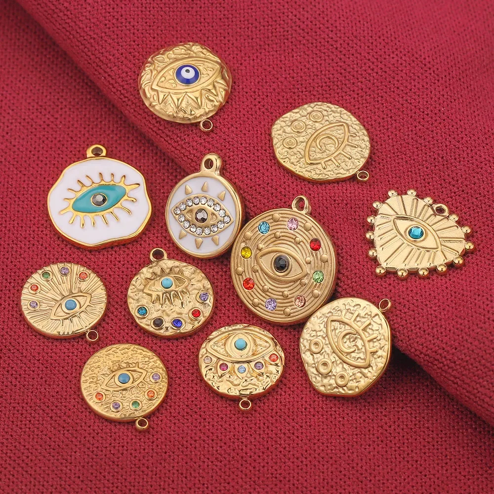 5pcs Stainless Steel Gold Plated Evil Eye Stone Charms Necklace Pendant Connector for Earrings Diy Jewelry Making Supplies Bulk 4