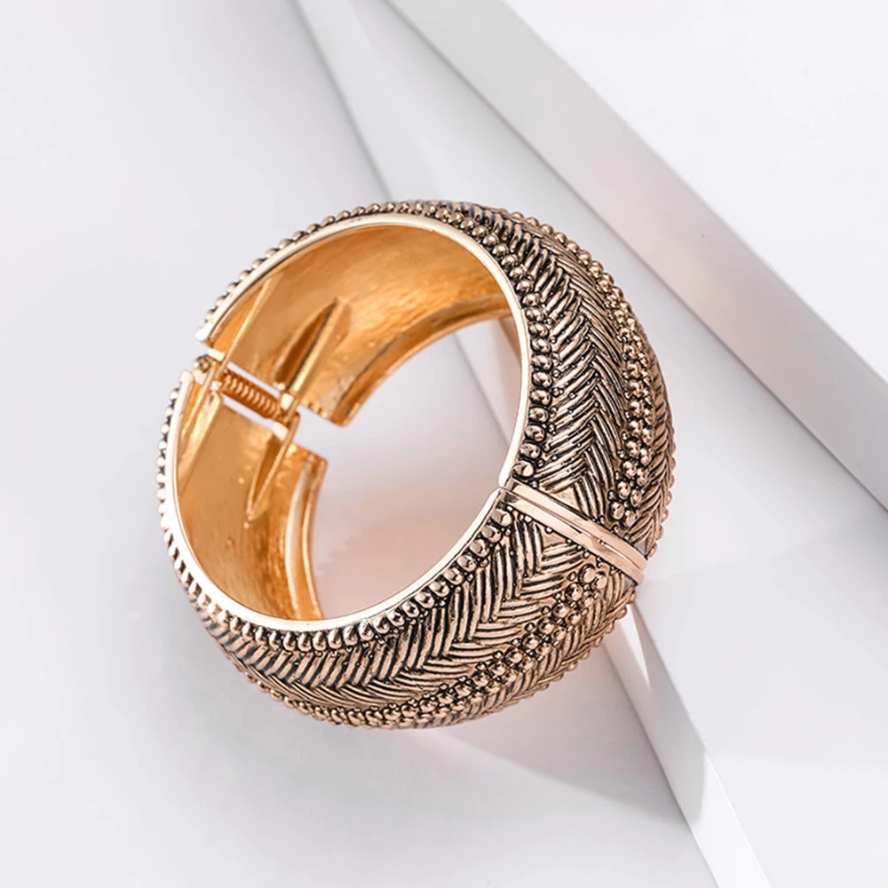 KAYMEN New Bohemia Style Statement Vintage Bangle Embossment Design Fashion Wide Cuff Bracelets Fashion Jewelry for Women 5