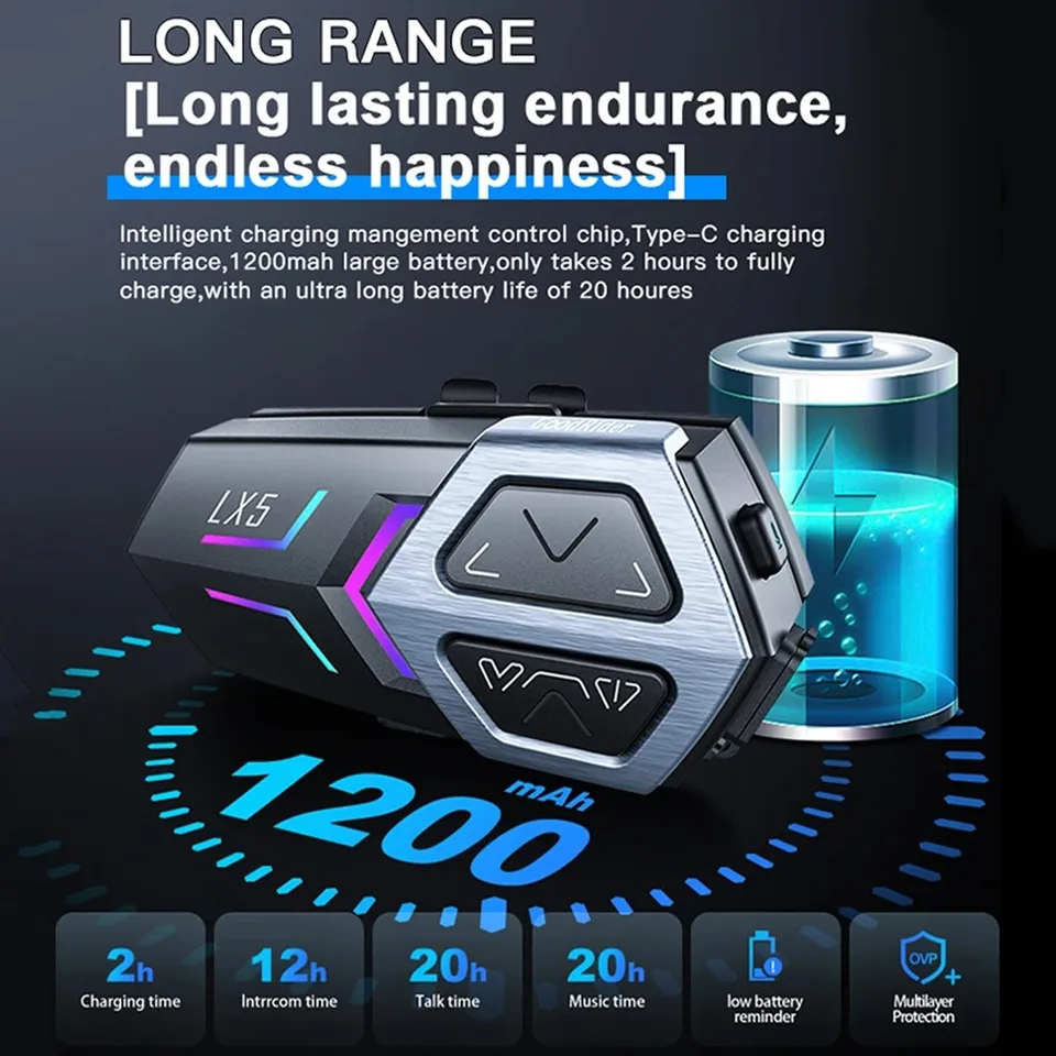 Motorhelm Intercom, Motorhelm Headset Bluetooth 5.0 Waterdicht Clear Voice Anti Interferentie Draadloze Oproep voor Veilig Rijden