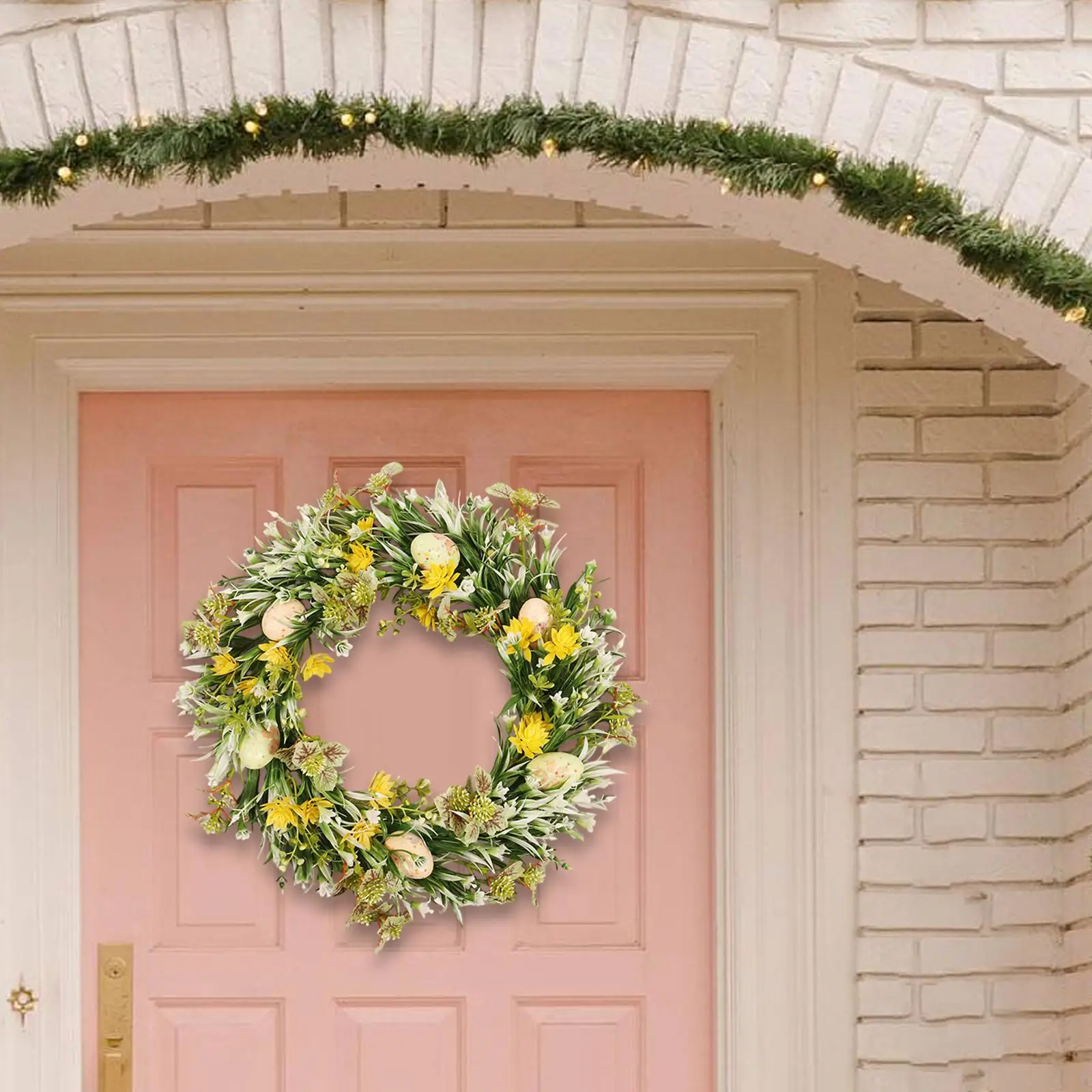 Easter Egg Flower Wreath Front Door Decorative 40cm Spring Door Wreath Greenery Garland for Wedding Party Holiday Garden Decor