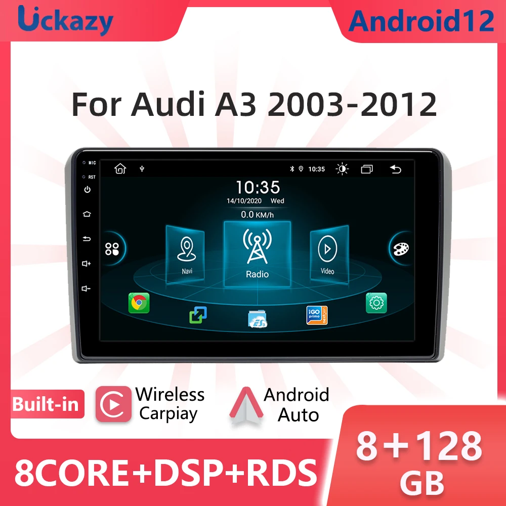 

Автомобильный мультимедийный плеер Uckazy, 2 din, 8 + 128 ГБ, Android 12, для Audi A3, 8P, S3, 2003-2012, RS3, GPS-навигация, стерео, Carplay