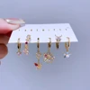 High End 6pcs/set Flower Butterfly Pendant Drop Earrings Gold Plated Cubic Zirconia Stone Women Jewelry 3