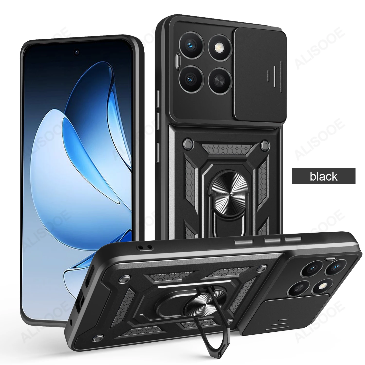 Slide Camera Cover with Armor Ring Stand Holder and Protective Case
