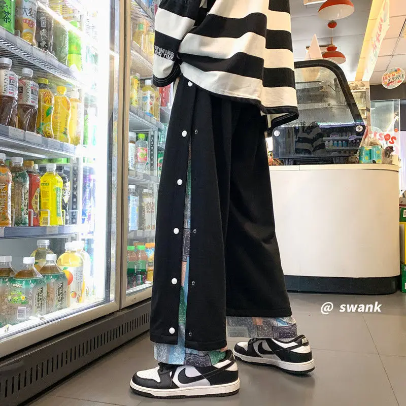 Harajuku Casual Wide Pants Men Streetwear Patchwork Sweatpants Spring Autumn Fashion Ankle-length Trousers For Men wide leg pants wide leg sweatpants men cargo pants