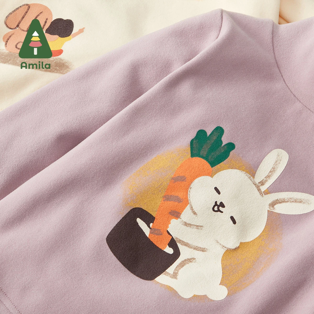 Amila Baby T-shirt Autumn High-collar Long Sleeves For Boys and Girls Soft Moon Rabbit Children Clothes Cartoon
