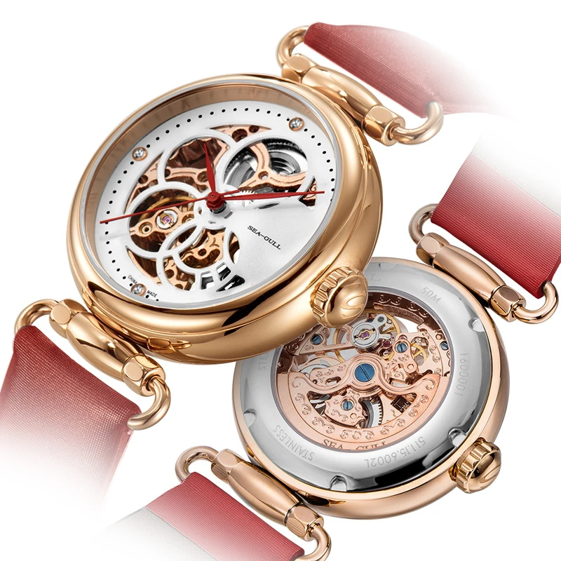 2022 Seagull Fashion Women's Watch Leather Strap Waterproof Automatic Full Hollow Mechanical For Women Watch 811.11.6002 2