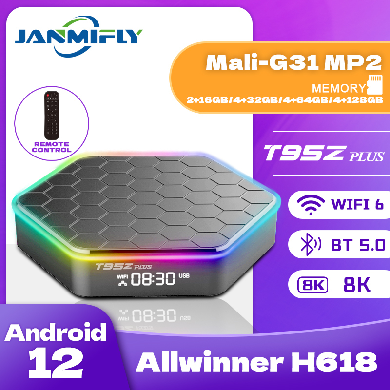 T95Z Plus Smart Tv Box Android 12 8K DECODING Allwinner H618  2.4G/5G BT5.0 WIFI6 3D HDR 10 Set-Top Box LAN 100M Media Player