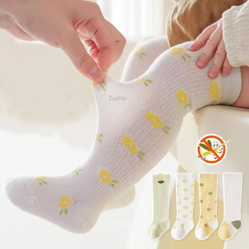 Baby Cute Cotton Knee Socks Cartoon Lace Kids Girl Socks Newborn Long Tube Boys Knee High Socks Toddler Summer Mesh Leg Warmer