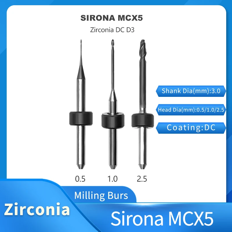 Sirona Mcx5 Frese Per Fresatura Cc In Zirconia Utensili Dentali D3 * 2.5Mm/1.0Mm/0.5Mm Frese Diamantate Per Fresatrice Sirona Mc X5