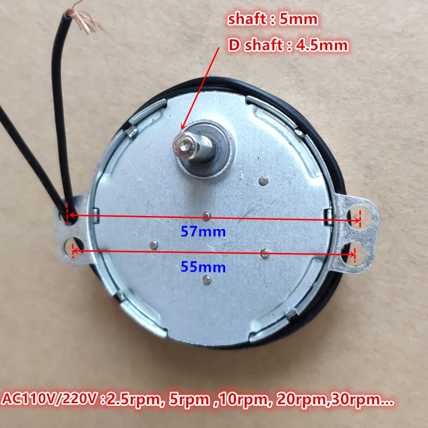 샤프트 직경 5mm, TYC-50 110V 220V 영구 자석 동기 모터 4W 마이크로 AC 모터