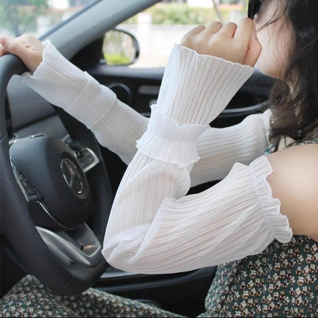Summer Ladies Sunscreen Gloves Ice Lace Arm Sleeve Driving Bicycles Blocking Long Mesh Cycling Sleeves Cuff Fake Sleeves