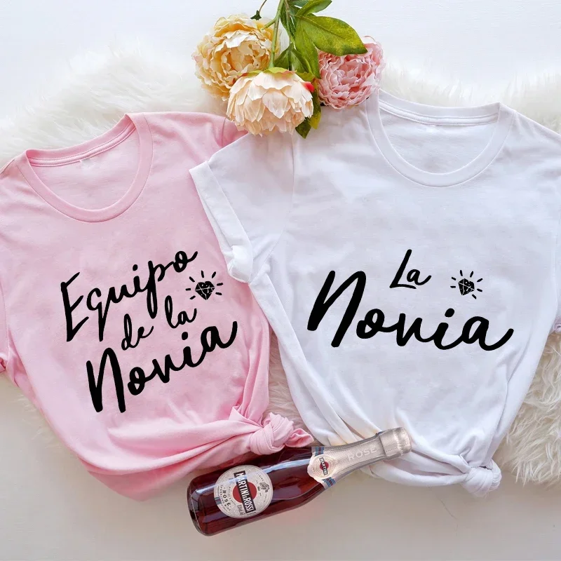 

Team Bride T-Shirt Bachelorette Hen Party Tops Spanish Women Future Bride Squad Tees Short Sleeved Bridal Shower Wedding Tshirt