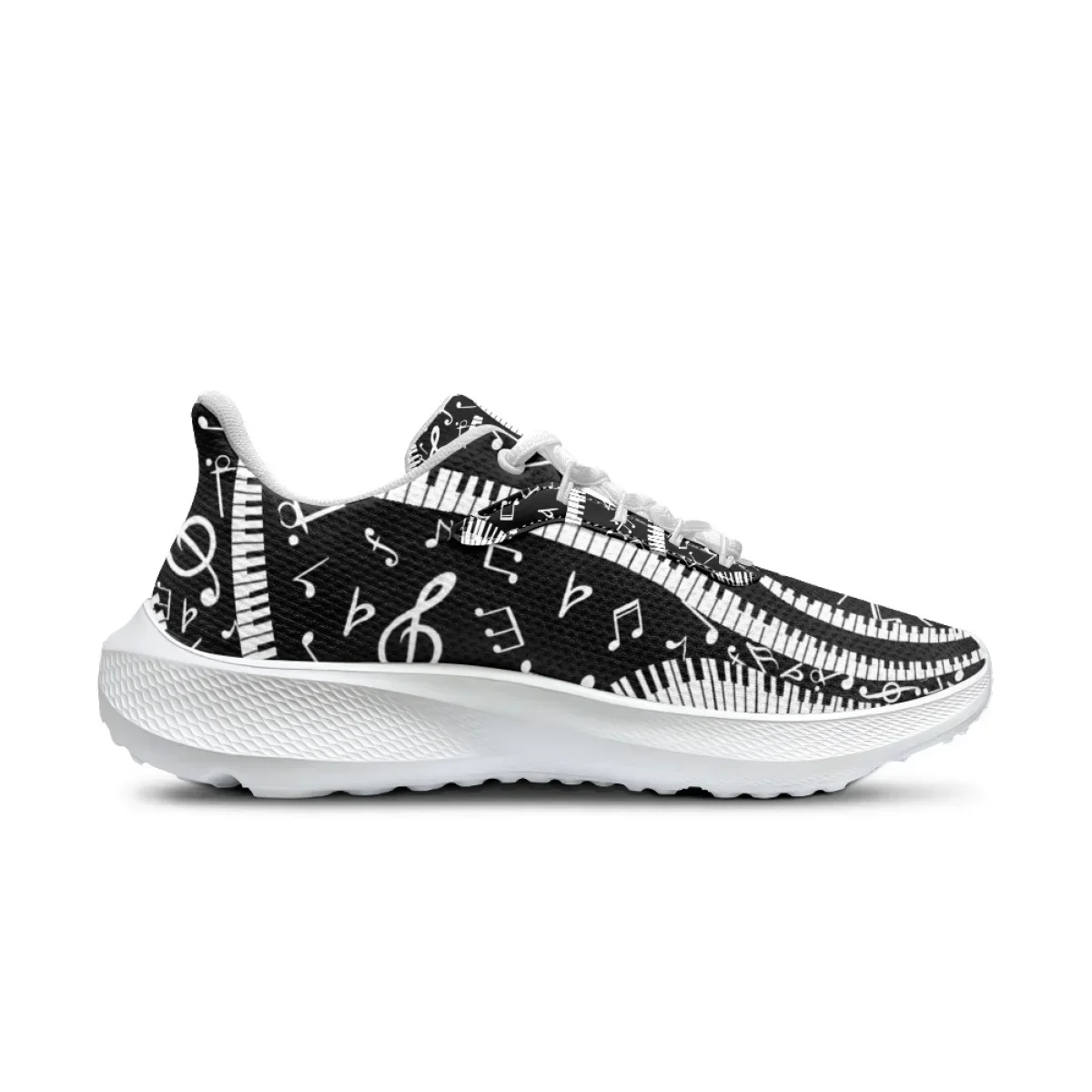 Hot Piano Keys Musical Notation Print Sneakers For Women Classic Lace Up Outdoor Running Shoes Non-slip Wear-resistant Trainers