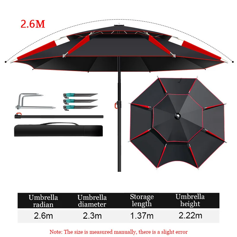 Outdoor Fishing Umbrella Sun Protection 360&deg; Adjustable Rainproof Anti-UV 2.6m Arc Portable Camping Umbrella