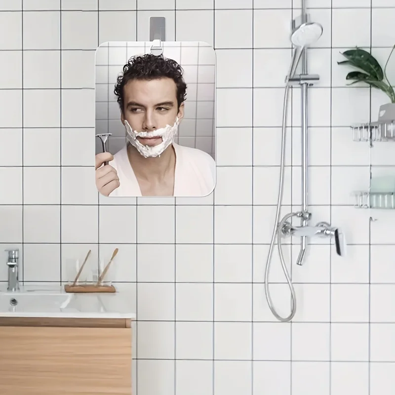 1 PC Deluxe Anti-Fog Shaving Mirror Fogless Bathroom Shower Mirror With Handheld Option For Men And Women Hanging Shower Mirro 2
