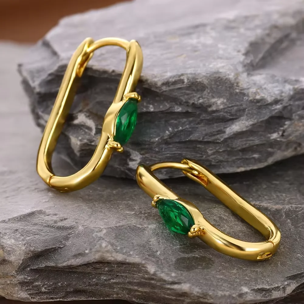 Zircon Oval Hoop Earrings Women Stainless Water