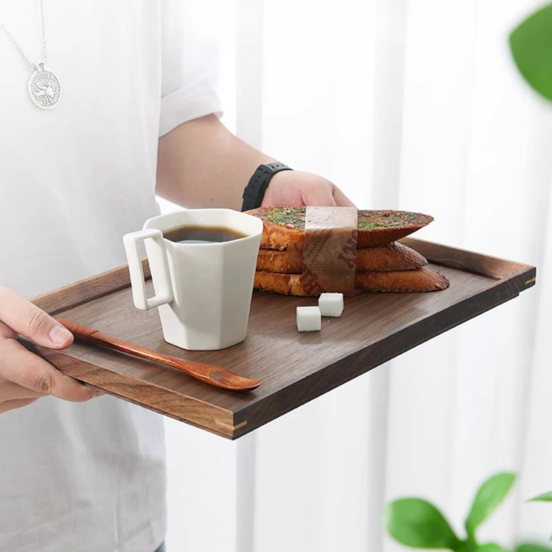 Walnut Tray Rectangular Wooden Tea Tray Mug Tray Afternoon Tea Coffee Storage Tray Solid Wooden Snack Tray 2