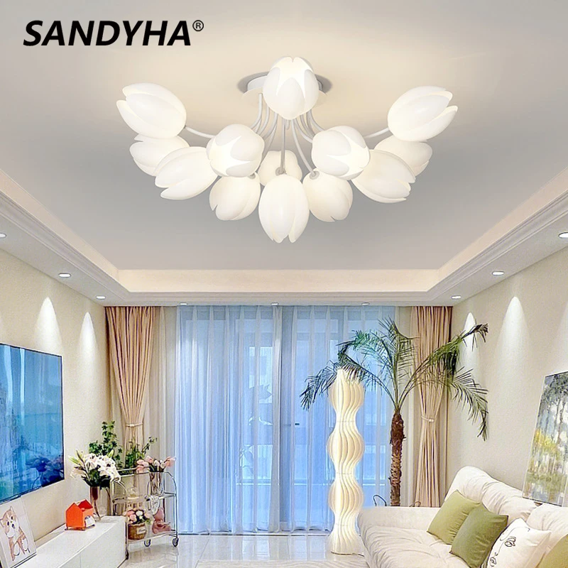 

Nordic White Lily Blossom Led Chandeliers Lamparas De Techo Ceiling Light for Living Dining Room Kitchen Lamp Bedroom Colgantes