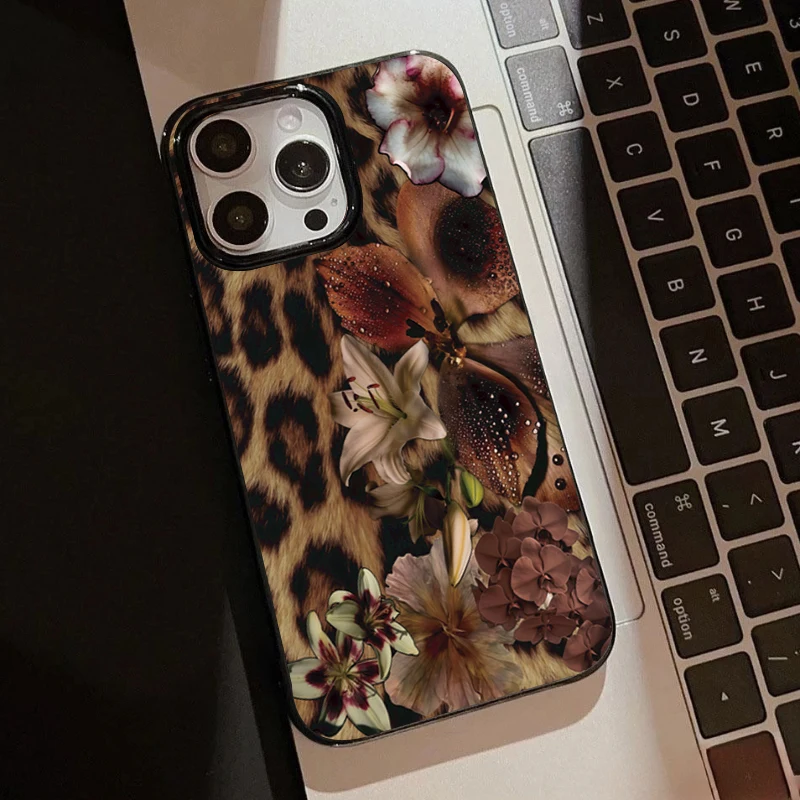 Leopard Elegant Lily Flower Pattern Phone Case Cover