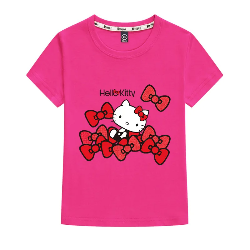 thumbnail image 1 of Ropa infantil de Hello Kitty, camiseta informal de verano a la moda de manga corta con estampado de dibujos animados para niña, camiseta transpirable de algodón puro para niño, nueva, 1 of 5