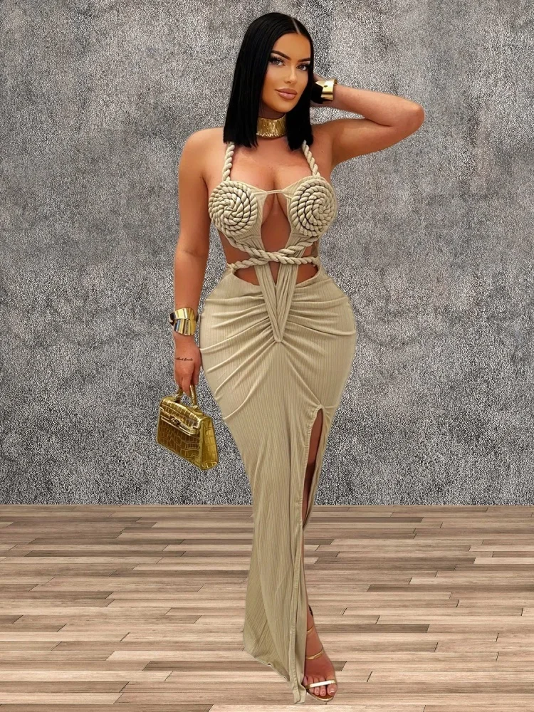 Wmstar 2025 New Women Fashionable Elegant Dress Sexy Knitted Off Shoulder Backless Solid Color Dress Sleeveless U Neck