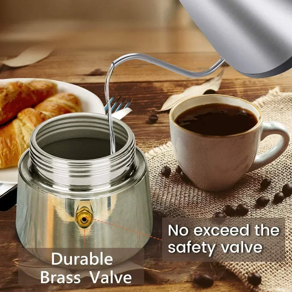Coffee maker Moka Pot 2/4/6 Cups Stainless Steel Fit Induction Cookers