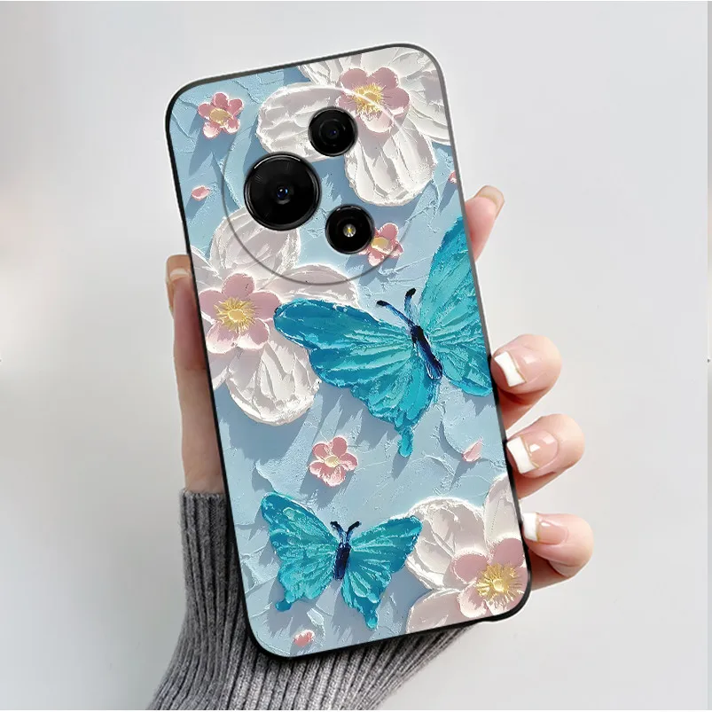 Luxury Fashion Butterfly Flowers Black Soft Silicone Shockproof Phone Case Cover