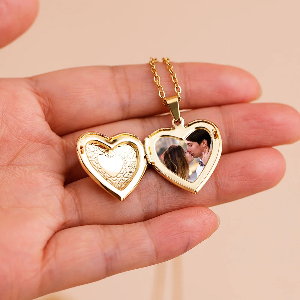 Gold Plated Heart-shaped Pendants Can Openable Photo Frame Love Faith Hope Locket Pendant Necklace Family Jewelry Gift