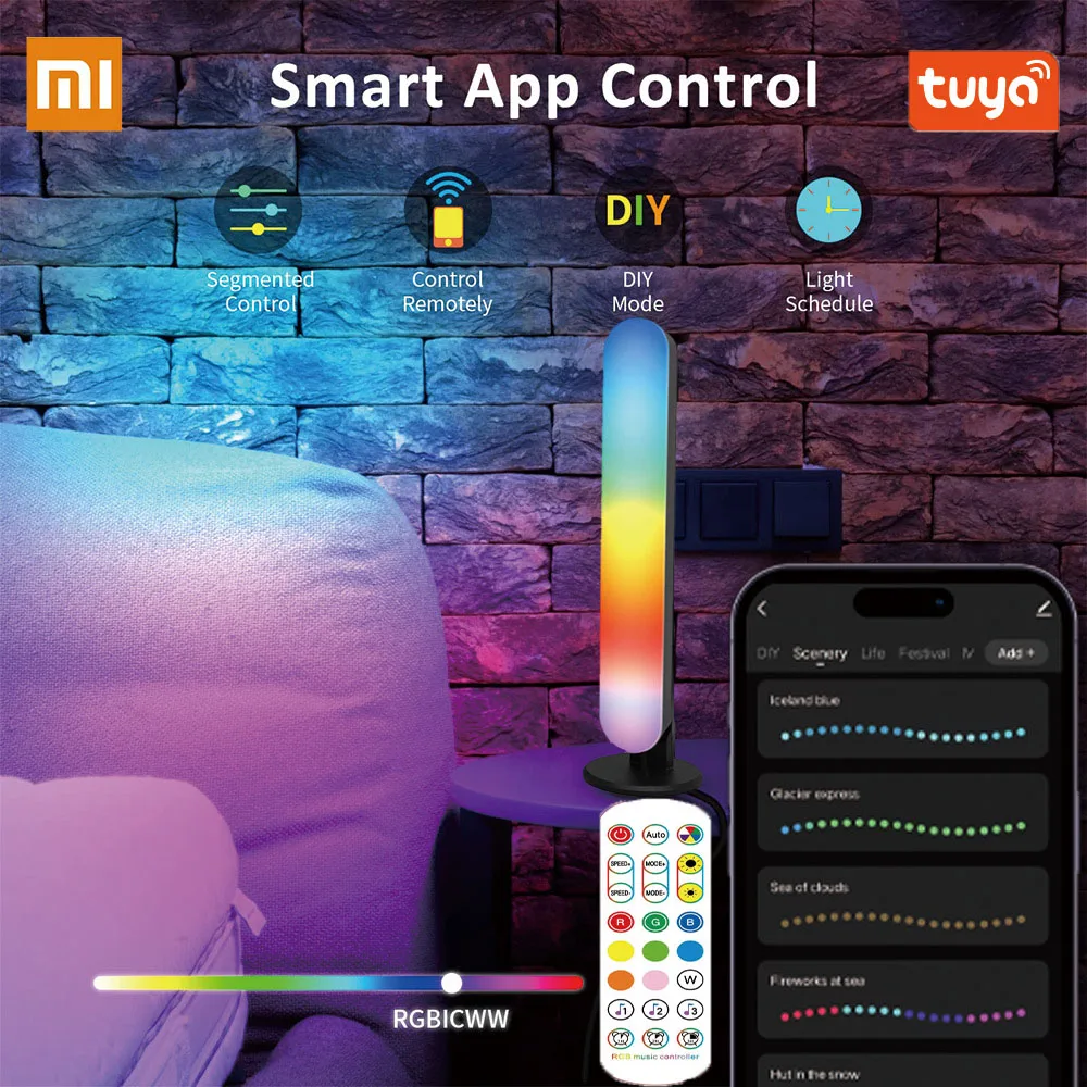Фото Светодиодная лента Xiaomi с подключением к USB, RGB лампа с Wi-Fi, музыкальный ритм Tuya, окружающий свет для ТВ, для игровой комнаты, рядом с столешницей, Декор №1