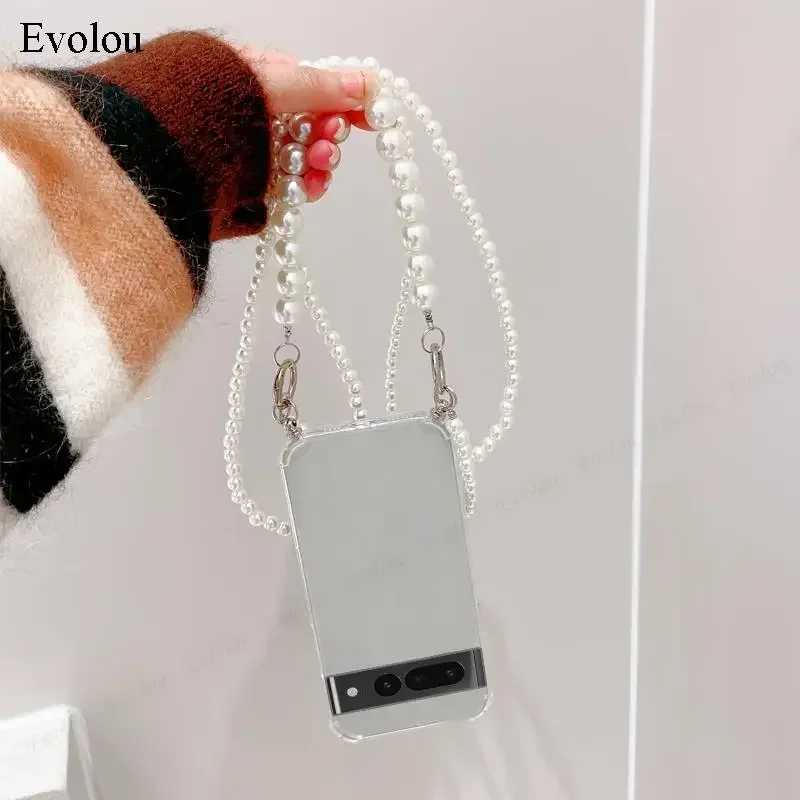 Pearl Chain Crossbody Lanyard Transparent Soft Silicone Phone Case