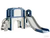 8-in-1 Toddler Play Tunnel & Slide Set – Blue, Single Box, Kids Indoor Outdoor Playground Climber with Basketball Hoop, Rocking
