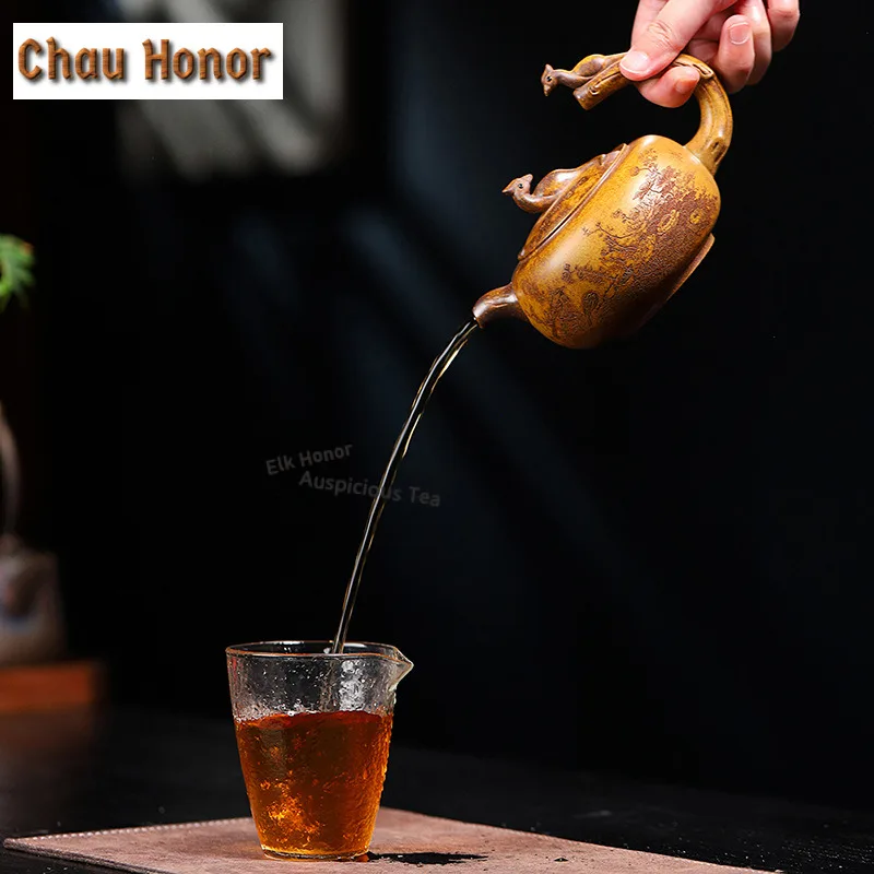 370ml Elegant Yixing Purple Clay Teapots Handmade Flying Handle Pot Raw Ore Section Mud Kettle Zisha Tea Set Tea Services Gift