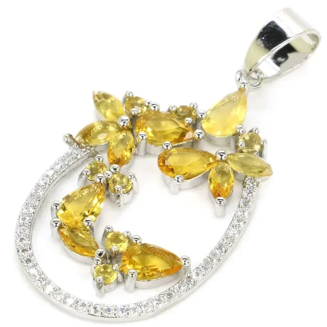 925 SOLID STERLING SILVER PENDANT Luxury Tanzanite Pink Tourmaline Golden Citrine White CZ Wedding bride
