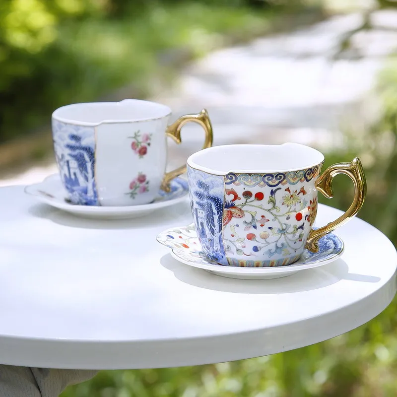 1set 250ml Vintage Painting Teacup and Saucer Gift Box Ceramic Coffee Mug and Plate Drinking Cup Summer Winter Drinkware