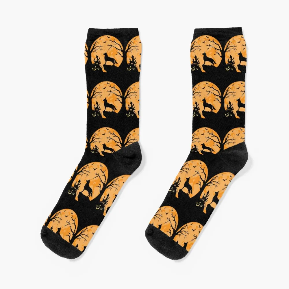 

German Shepard Dog in The Moon Halloween Costume men women Socks Funny Socks Men Winter Sock Man