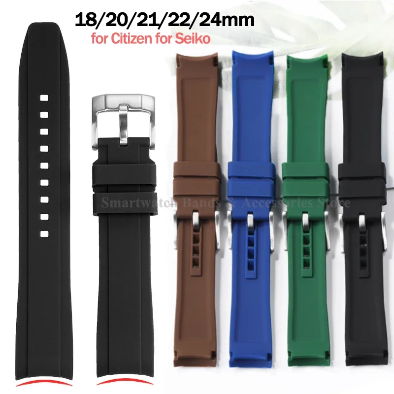 Universal Curved End Rubber Watch Band – Available in Multiple Sizes for Men and Women, Sports Style Bracelet