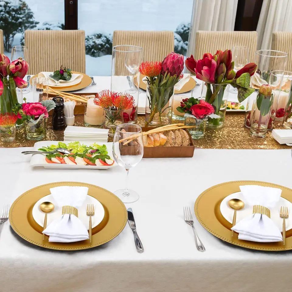 Gold Charger Plates and Napkin Rings Set of 100