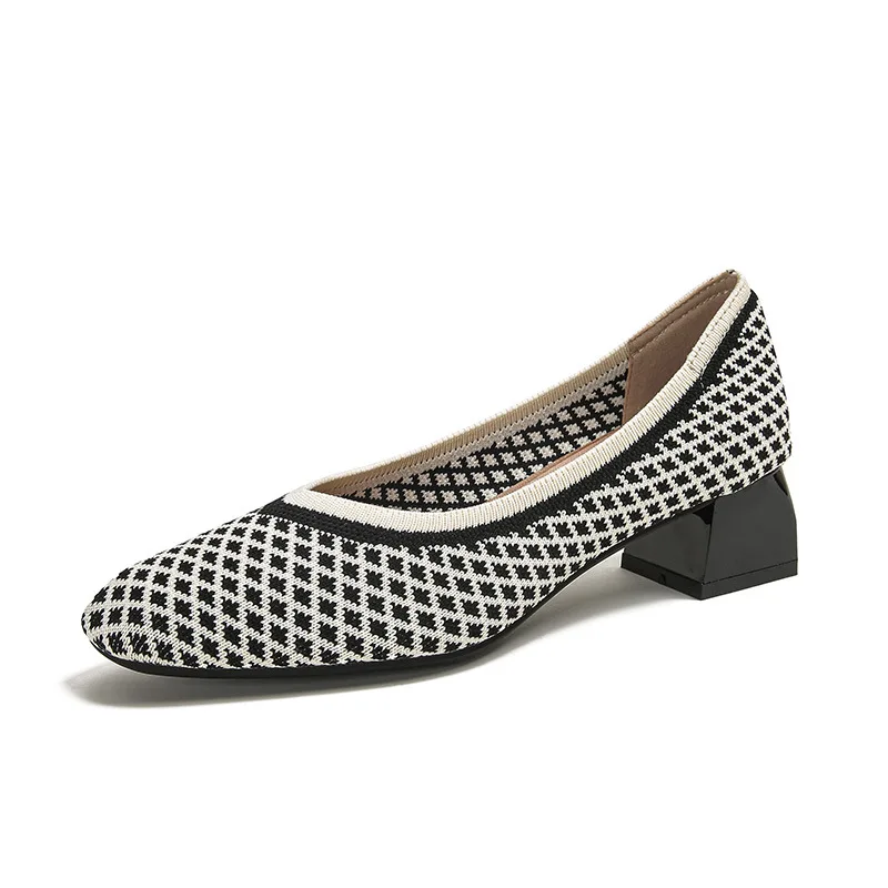 High Heels Shoes Women Pumps 2022 New Spring and Autumn Pointed Fashion Knitting Breathable Woven Plus Size 43 Lady Shoes Women