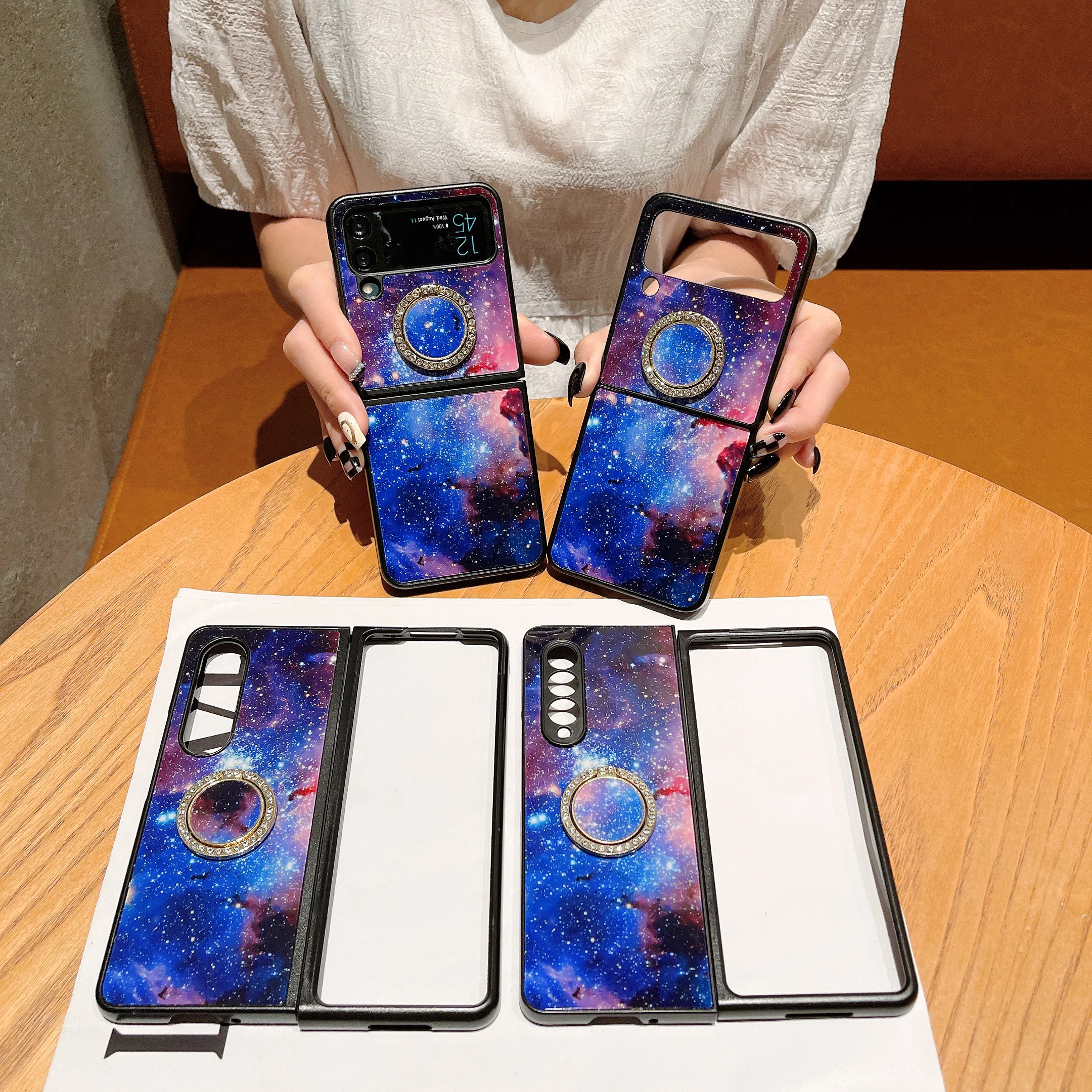 Per Samsung Galaxy Z Flip3 Flip4 5G Huawei P50 Pocket Starry Sky Bling Ring Holder Custodia Protettiva Per Samsung Z Fold 3 4
