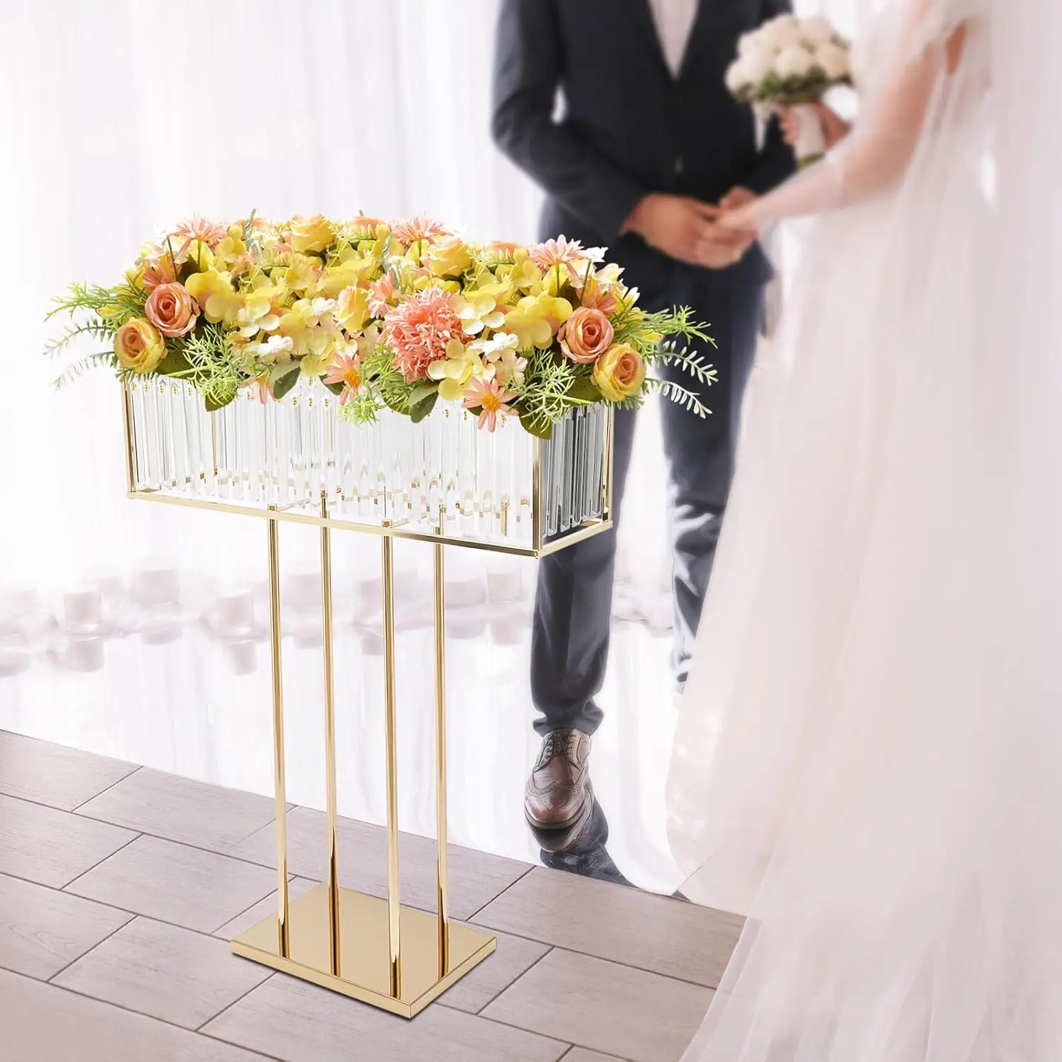 90 cm Hohe Kristall-Hochzeitsblumenvase, Elegante Goldene Hochzeitstisch-Mittelstückvase, Hoher Blumenarrangement-Ständer – Detail 3