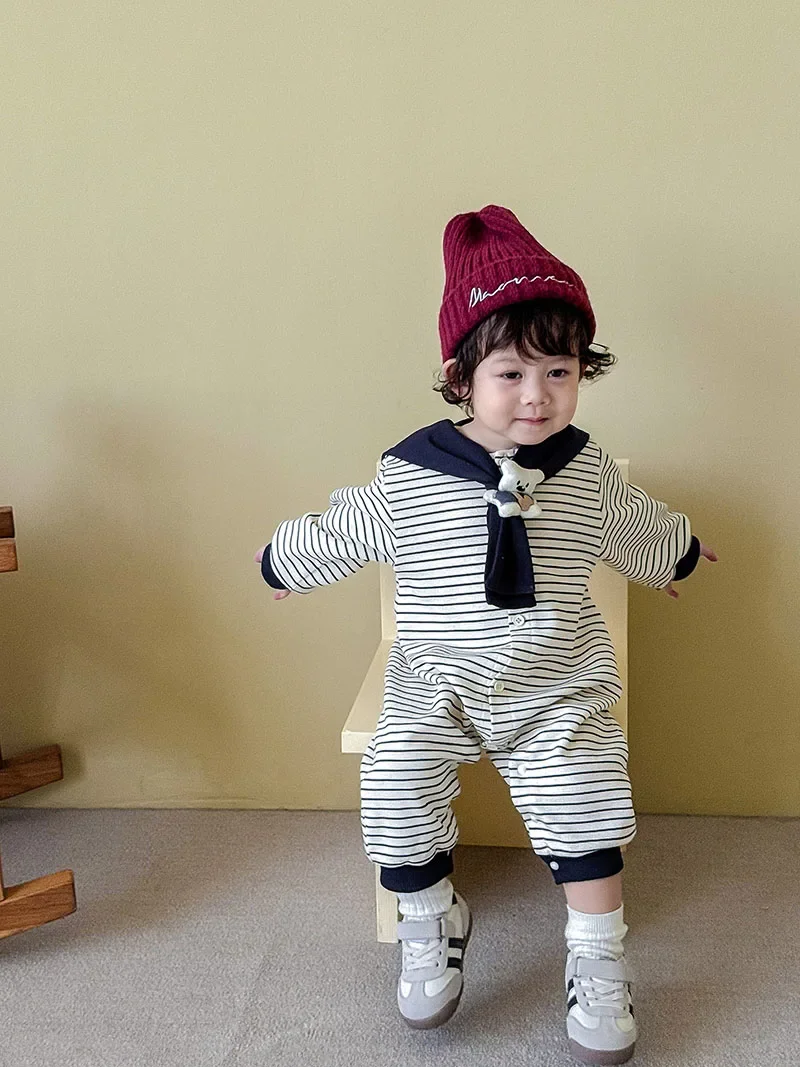 Navy Stripe Baby Jumpsuit for Autumn