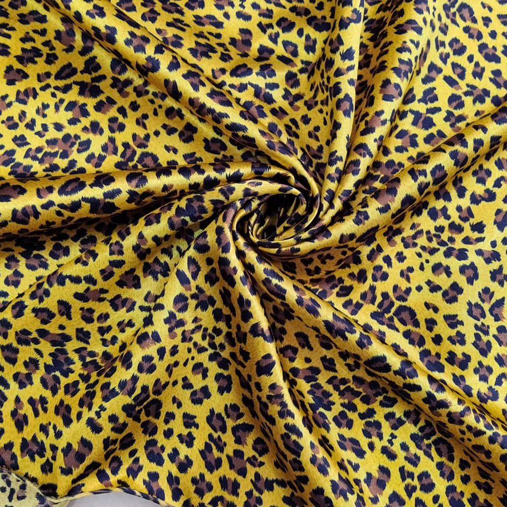 1 meter X 1.48 meter Africa Leopard Print Satin Fabric Scarf Gown Pyjamas Material Lining 4