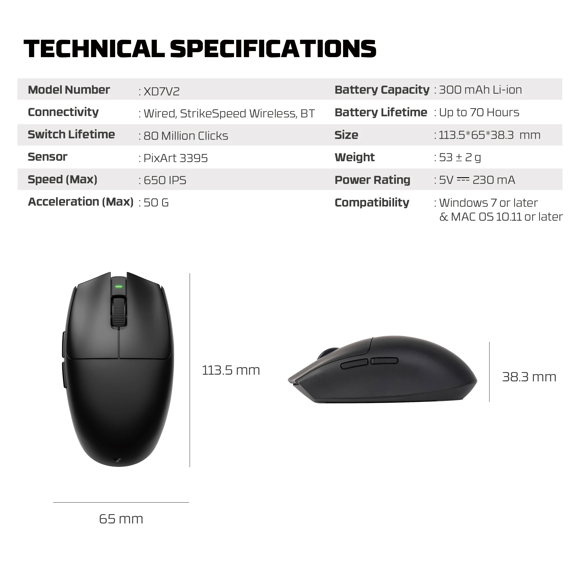 FANTECH Ariall XD7V2 Wireless Gaming Mouse PixArt PAW3395 53gr Ultralight Mouse Mice HUANO 80 Million Switch Non-slip Coating gaming mouse,wireless mouse,wireless gaming mouse
