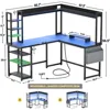 L Shaped Desk with Power Outlet, L Shaped Gaming Desk with Led Light & Hutch, Reversible Home Office Desk, Corner Computer Desk 3